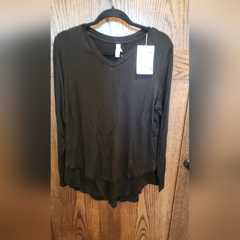 Latched Mama Black Long Sleeve V-Neck Top